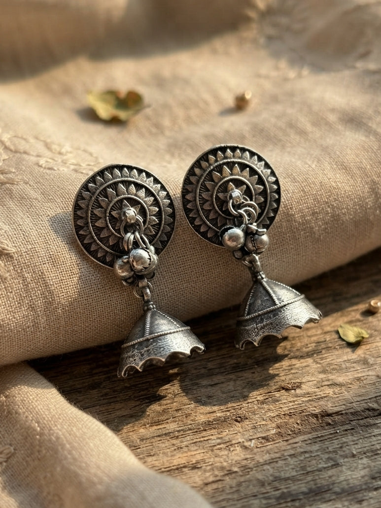 Arani Oxidized Silver Ghungroo Jhumka Earrings