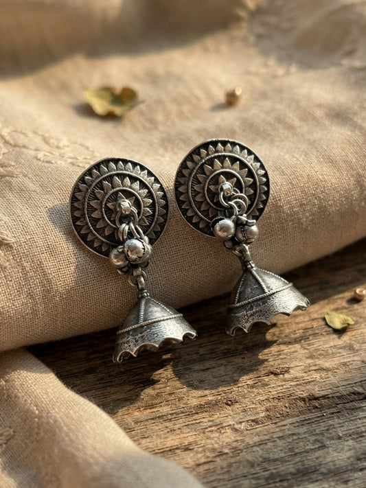 Arani Oxidized Silver Ghungroo Jhumka Earrings