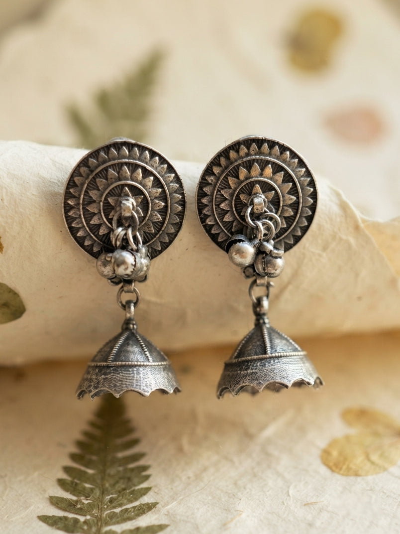 Arani Oxidized Silver Ghungroo Jhumka Earrings