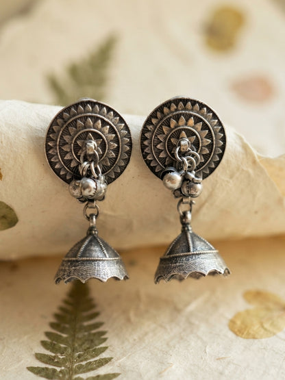Arani Oxidized Silver Ghungroo Jhumka Earrings