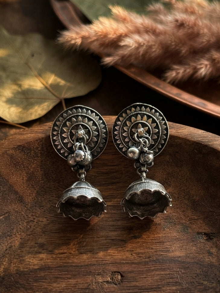 Arani Oxidized Silver Ghungroo Jhumka Earrings