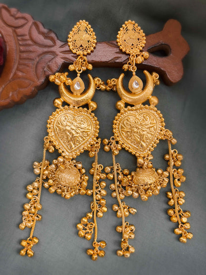 Aray Golden Jhumka Dangle – Long Kashmiri Dejhoor Ghungroo Statement Earrings