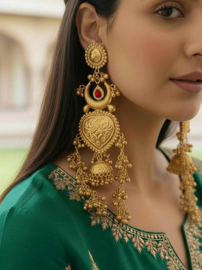 Aray Golden Jhumka Dangle – Long Kashmiri Dejhoor Ghungroo Statement Earrings
