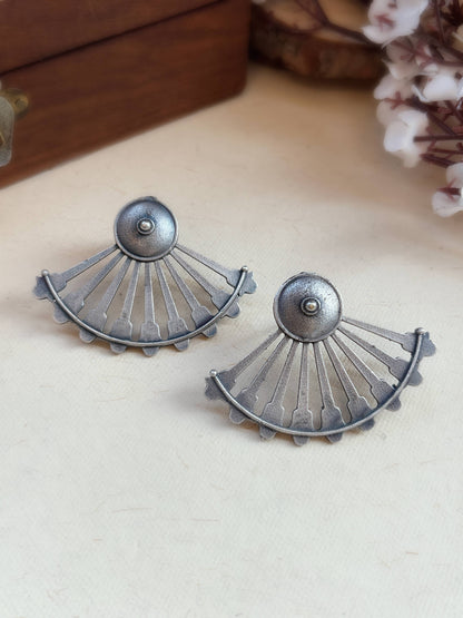 Ardha Chakra Studs – Oxidized Silver Boho Earrings