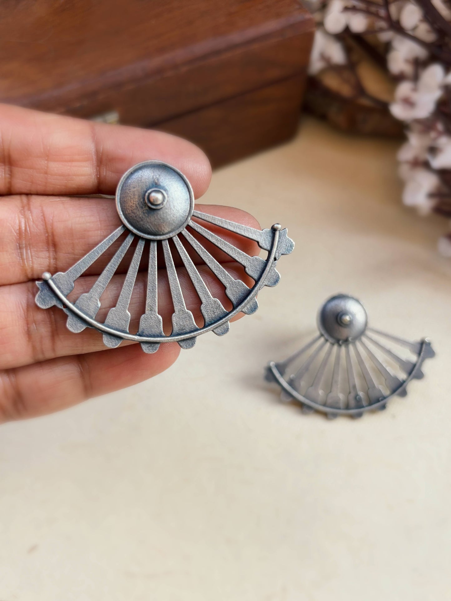 Ardha Chakra Studs – Oxidized Silver Boho Earrings