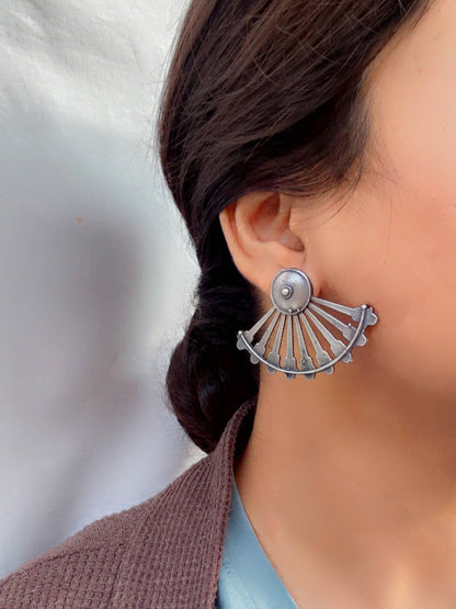 Ardha Chakra Studs – Oxidized Silver Boho Earrings