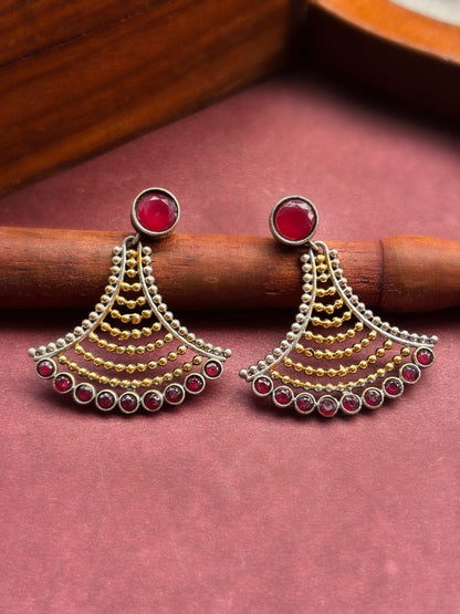 Arka Red Dual Tone Dangle Earrings – Oxidized Silver Replica