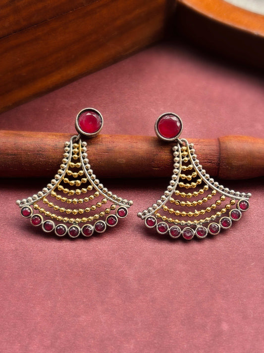 Arka Red Dual Tone Dangle Earrings – Oxidized Silver Replica