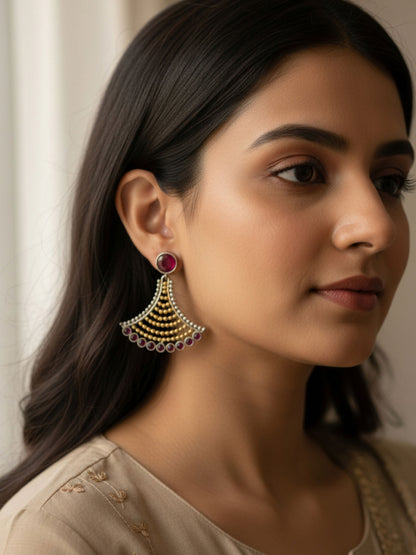Arka Red Dual Tone Dangle Earrings – Oxidized Silver Replica