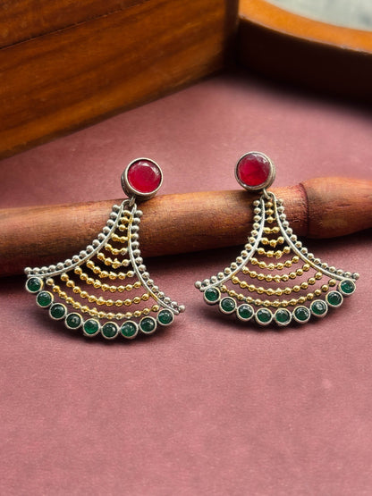 Arka Red Green Dual Tone Dangle Earrings – Oxidized Silver Replica
