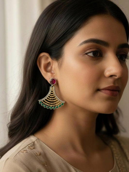Arka Red Green Dual Tone Dangle Earrings – Oxidized Silver Replica