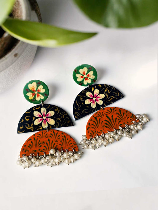Bahi Hand-painted Meenakari Pearl Dangle Earrings
