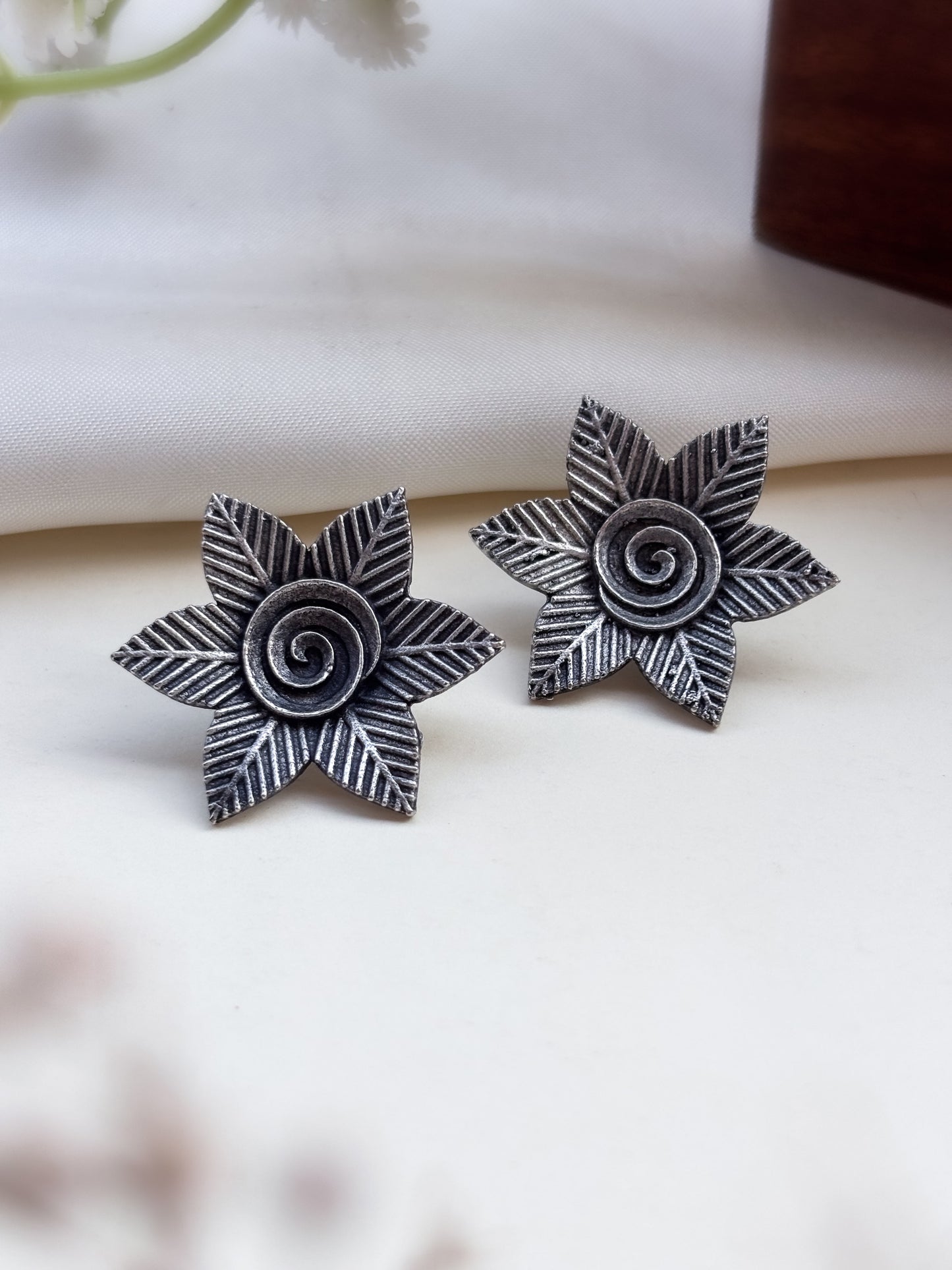 Quirky Bela Flower Oxidized Earrings Studs