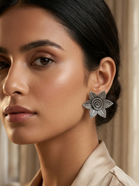 Quirky Bela Flower Oxidized Earrings Studs