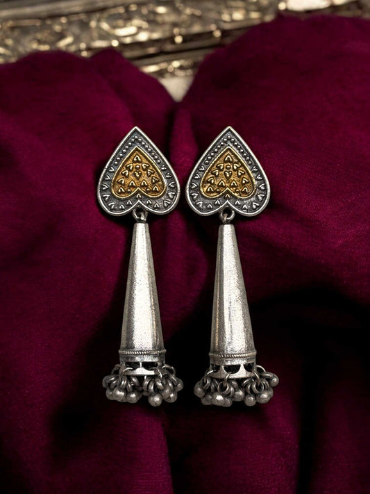 Betel Dual Tone Ghungroo Oxidized Jhumka
