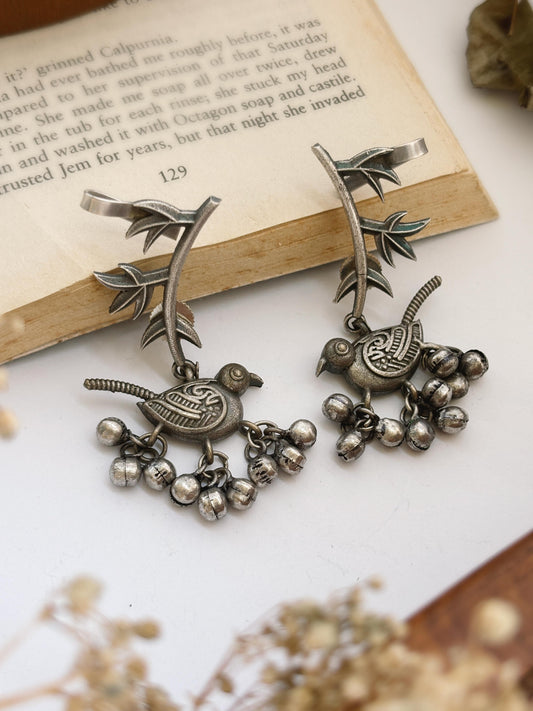 Bulbul Ghungroo Bird Earcuff – Clip-On Bugadi Oxidized Earrings