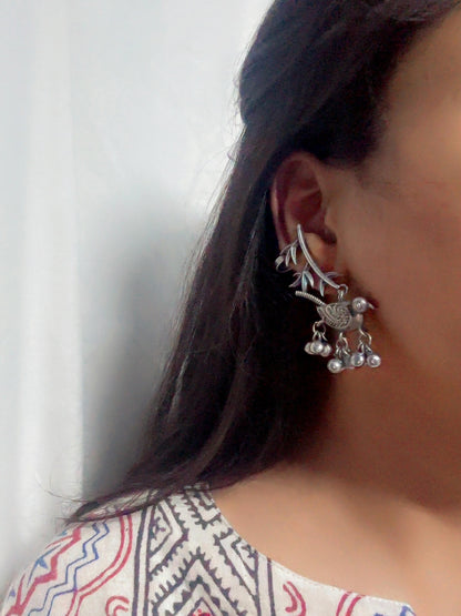 Bulbul Ghungroo Bird Earcuff – Clip-On Bugadi Oxidized Earrings