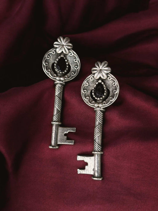 Chaabi Black Monalisa Stone Oxidized Stud Earrings