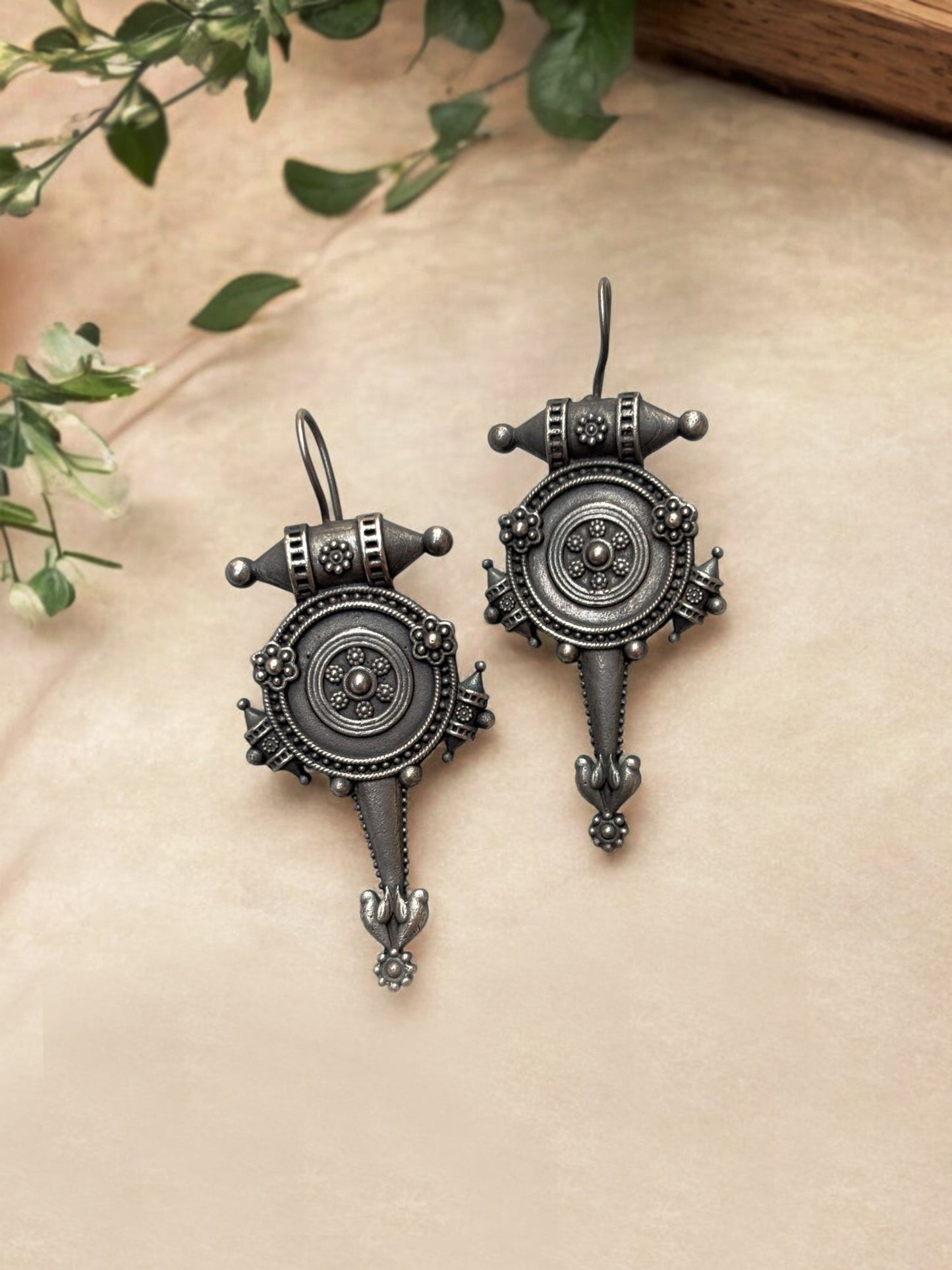 Chakai Oxidized Silver Hook Earrings