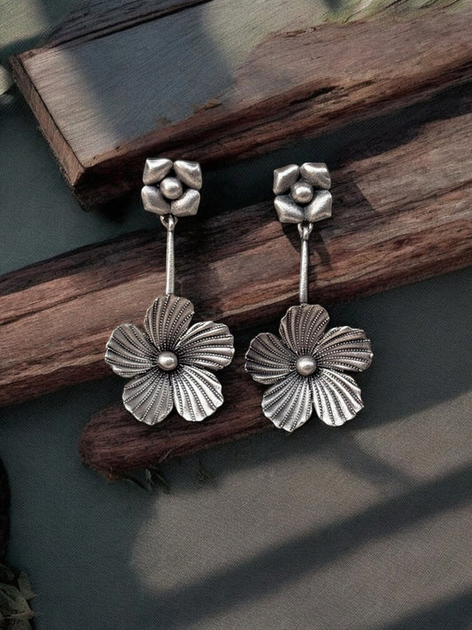 Champa Chameli Flower Dangle Oxidized Earrings