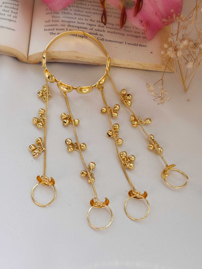 Chandani Golden Ghungroo Chain Adjustable Hathphool Bracelet (Price per piece)