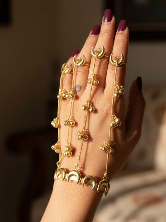 Chandani Golden Ghungroo Chain Adjustable Hathphool Bracelet (Price per piece)