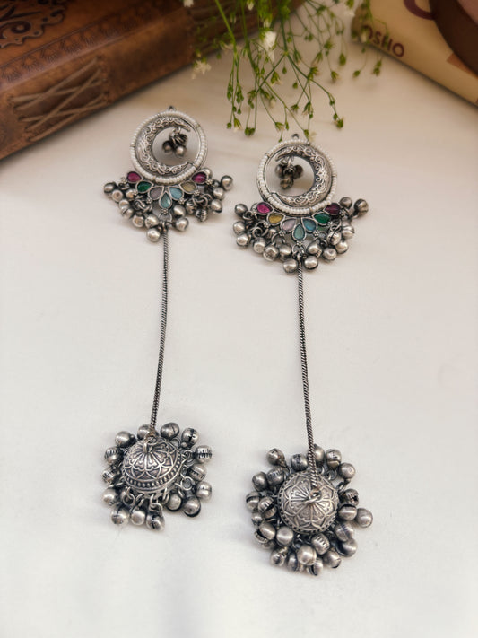 Chandrani Multi-Colour Stone Monalisa Long Ghungroo Jhumka Earrings