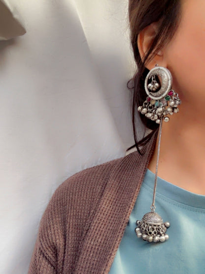 Chandrani Multi-Colour Stone Monalisa Long Ghungroo Jhumka Earrings