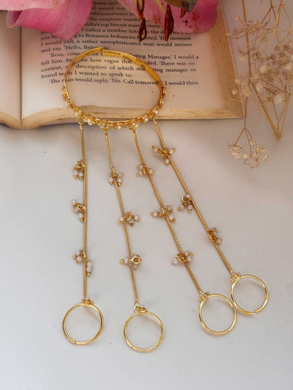 Charita Golden Pearl Chain Adjustable Hathphool Bracelet (Price per piece)