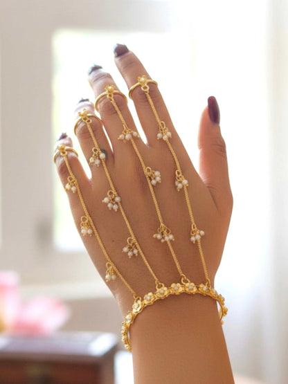 Charita Golden Pearl Chain Adjustable Hathphool Bracelet (Price per piece)