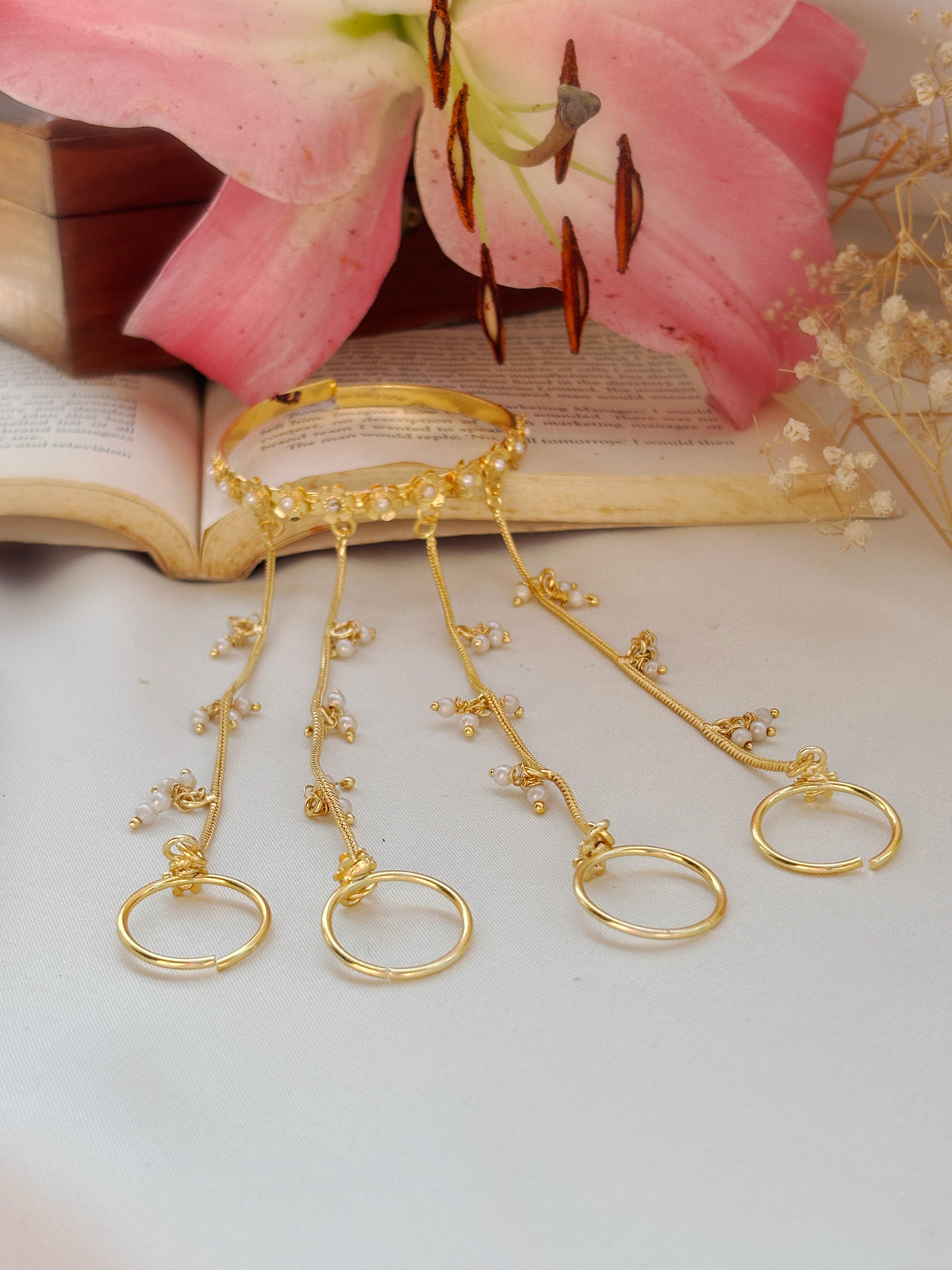 Chain Hathphool Charita Golden Pearl Chain Adjustable Hathphool Bracelet (Price per pi ...