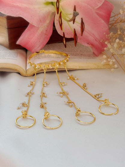 Charita Golden Pearl Chain Adjustable Hathphool Bracelet (Price per piece)