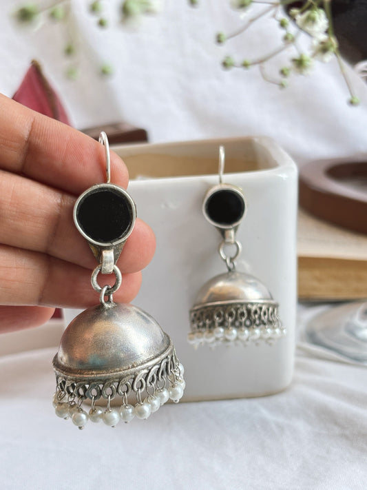 Chhavi Black Glass Mirror Hook Earrings