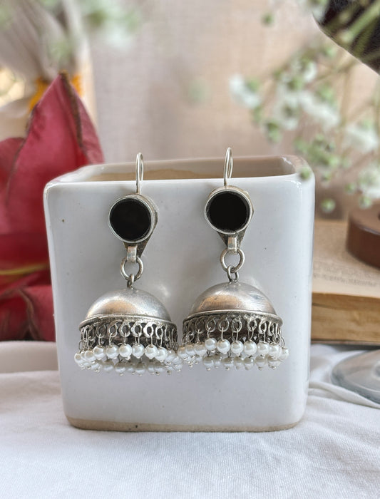 Chhavi Black Glass Mirror Hook Earrings