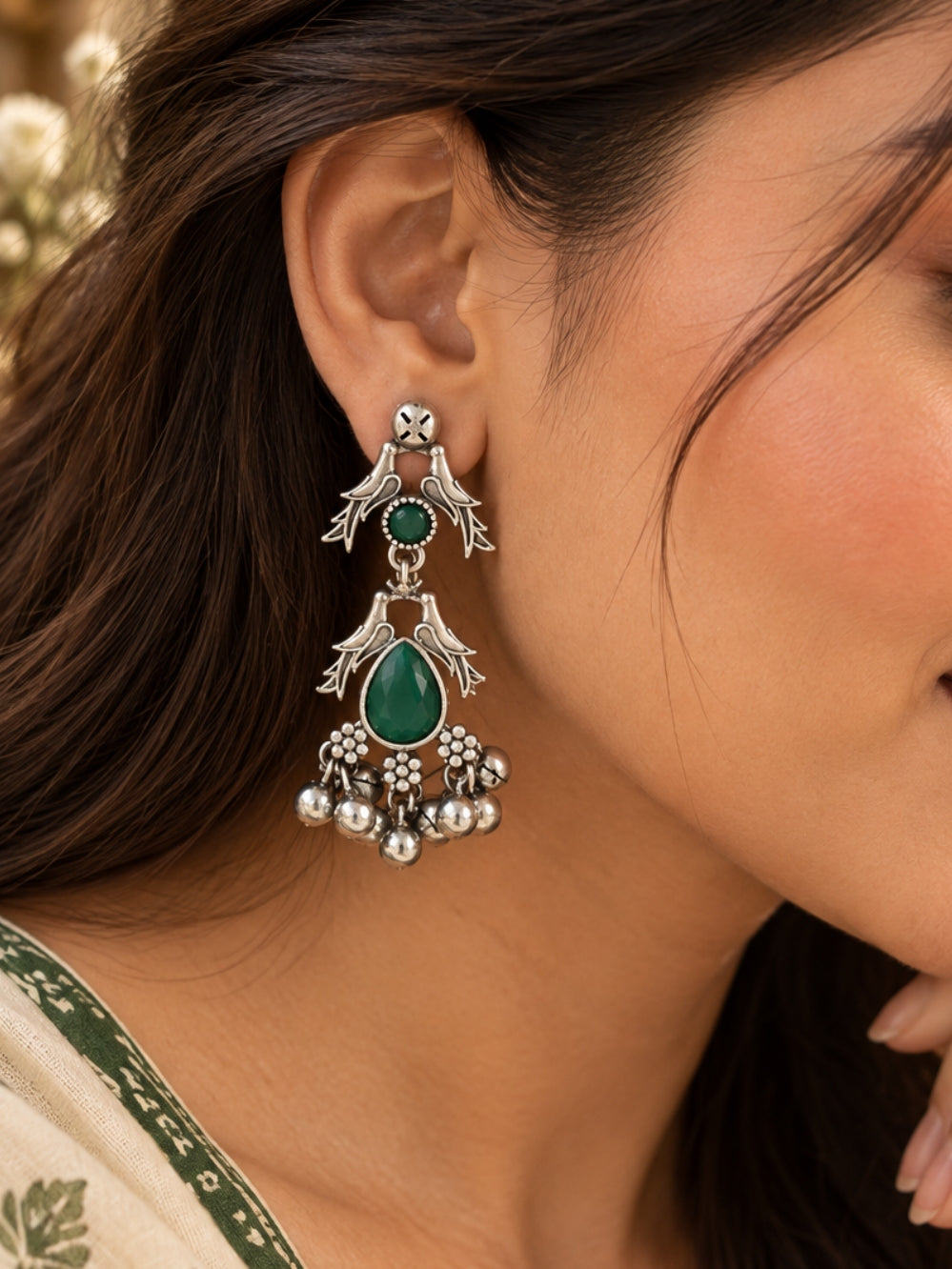 Chidi Green Monalisa Stone Dangle Earrings