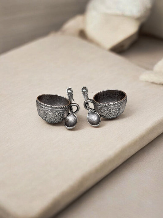 Quirky Cup Spoon Oxidized Silver Studs