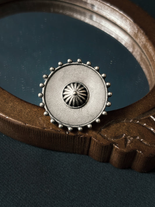 Dharini Oxidized Silver Adjustable Ring in Brass