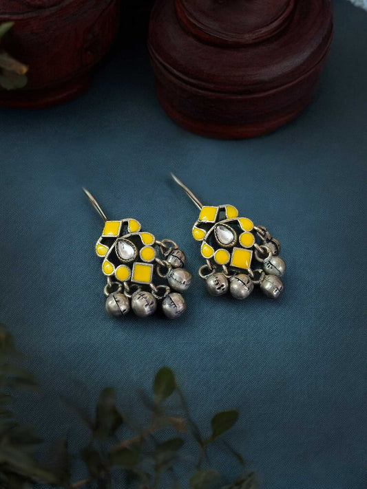 Dhruvi Yellow Handpainted Ghungroo Hook Earrings