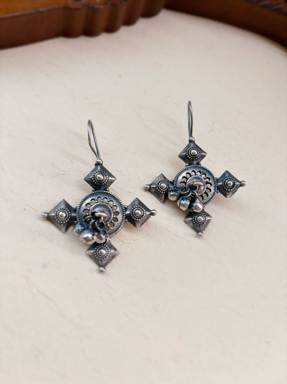 Disha Ghungroo Hook Oxidized Boho Earrings