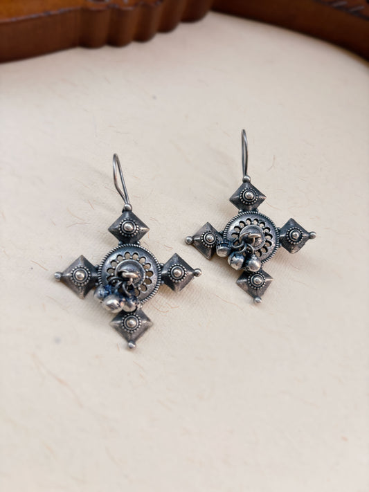 Disha Ghungroo Hook Oxidized Boho Earrings
