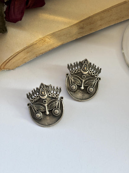 Quirky Durga Studs – Oxidized Boho Earrings
