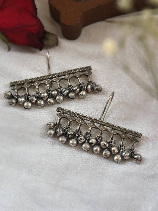Eesha Ghungroo Hook Oxidised Silver Earrings