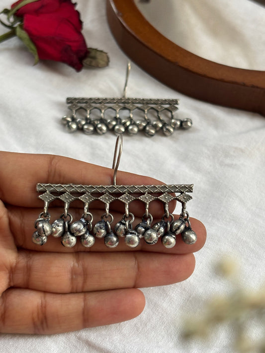 Eesha Ghungroo Hook Oxidised Silver Earrings