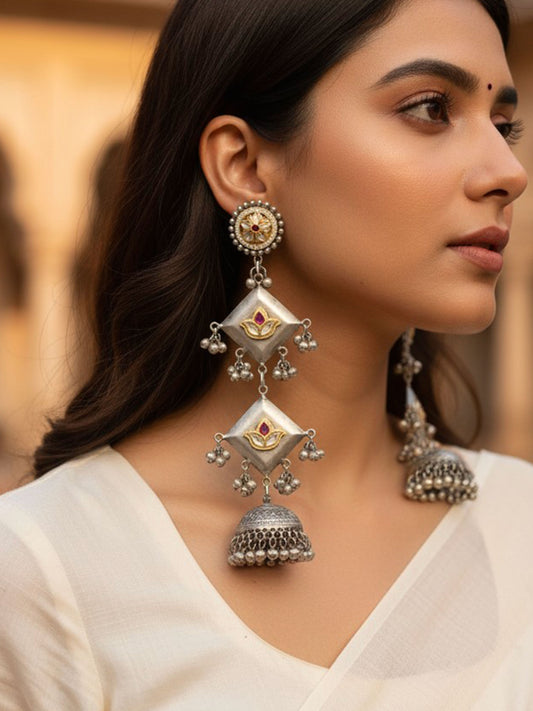 Era Kundan Dual Tone Long Kashmiri Jhumka