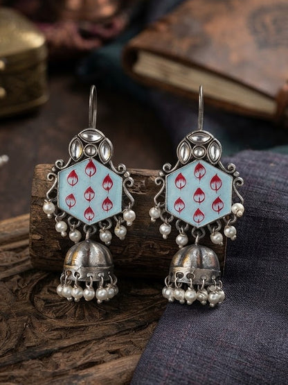 Furozan Light Blue Hand painted Meenakari Hook Earrings