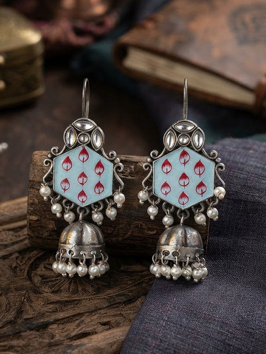 Furozan Light Blue Hand painted Meenakari Hook Earrings