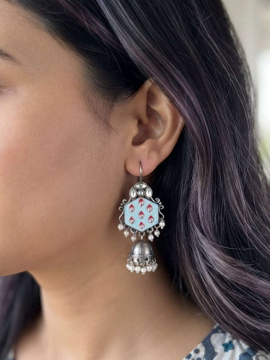 Furozan Light Blue Hand painted Meenakari Hook Earrings