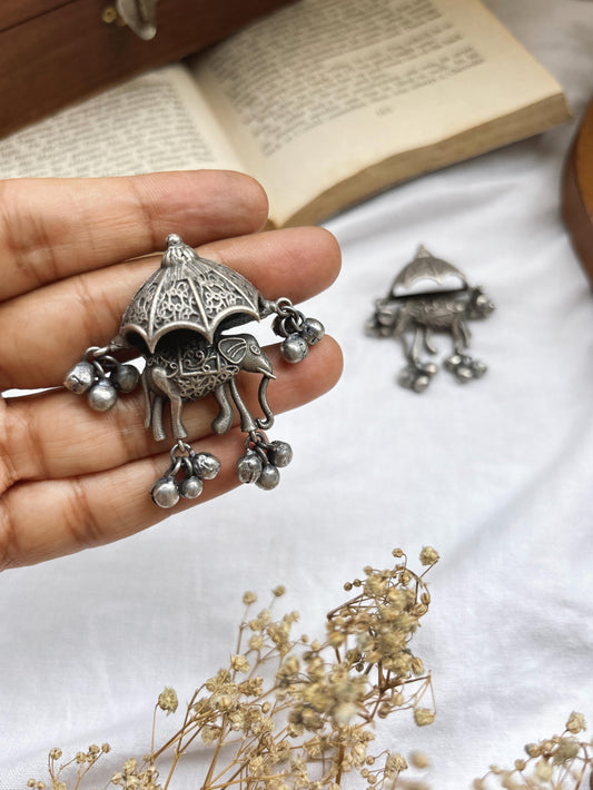 Gaja Lakshmi Ghungroo Dangle Oxidized Earrings