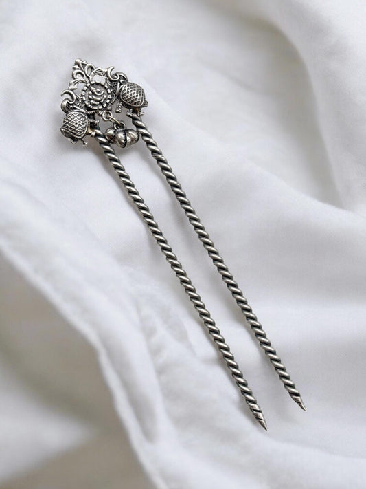 Gajagamini Ghungroo Hair Juda Pin – Oxidized Elephant Bun Clip