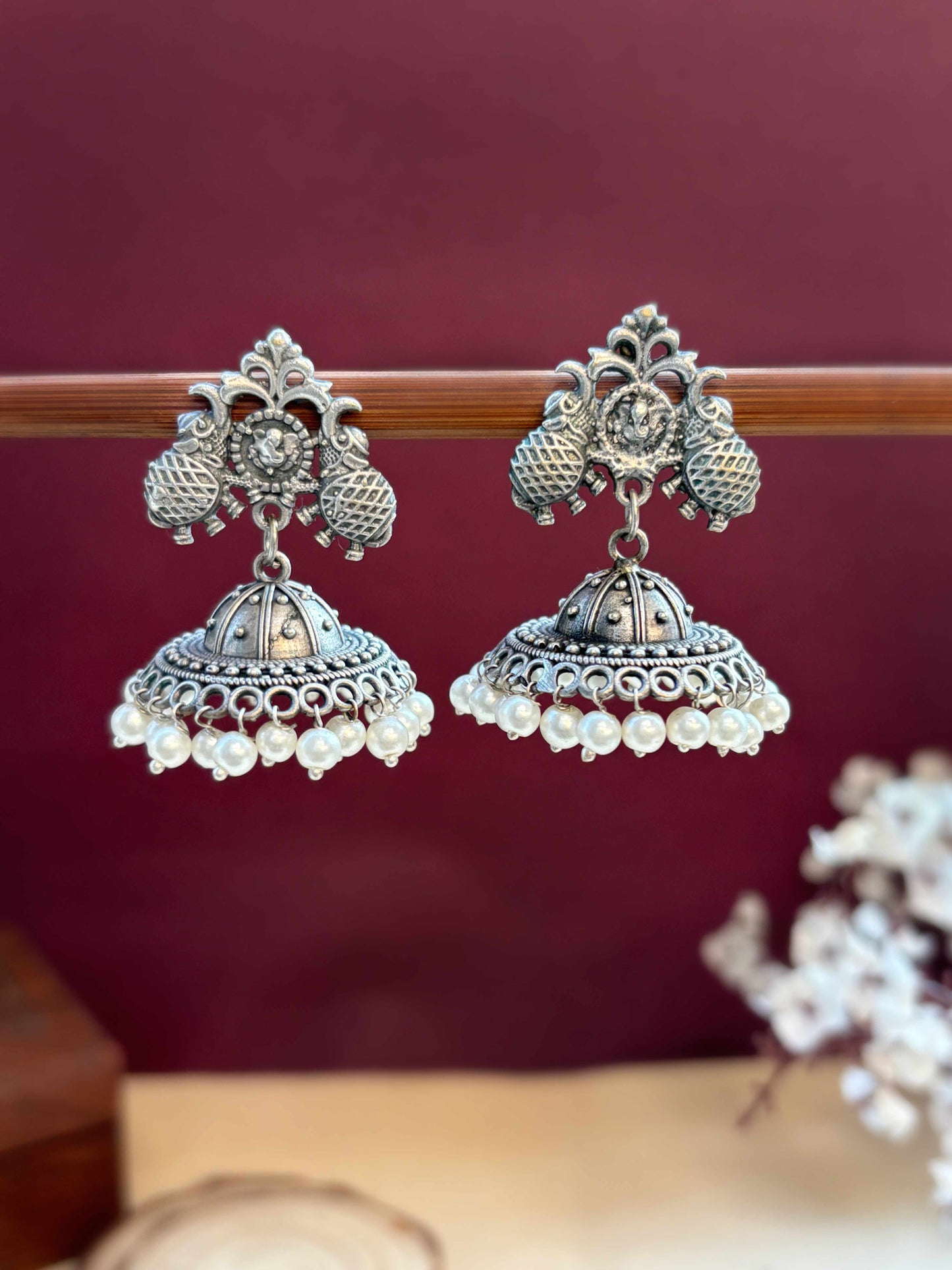 Gajagamini Pearls Jhumki – Oxidized Elephant Pearl Earrings